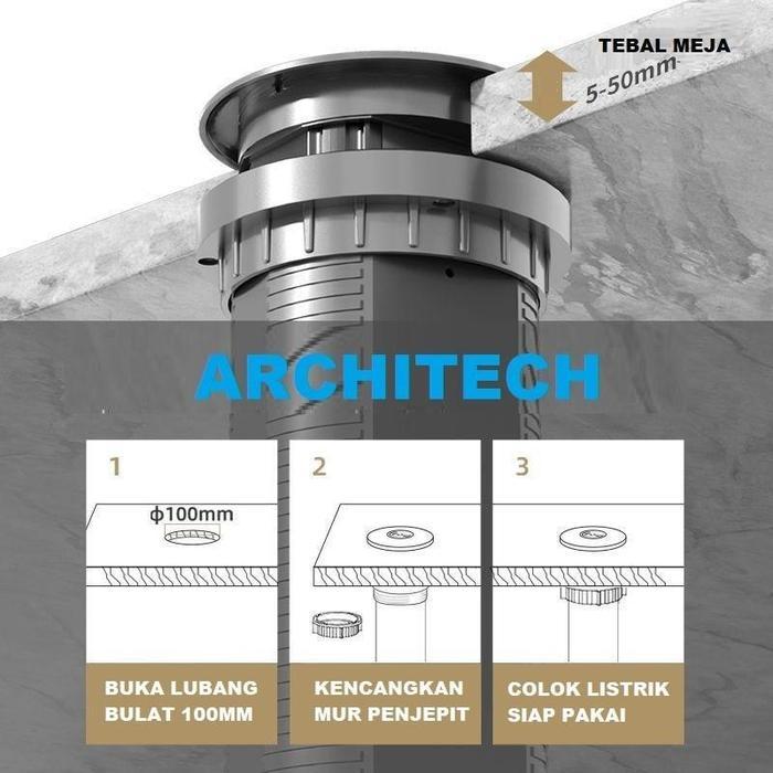 ARCHITECH MJ02 Lifting Socket Stop Kontak Meja | Pop Up Socket Meja Tanam | Hidden Desk Power Socket | Stop Kontak Meja Kantor Modern