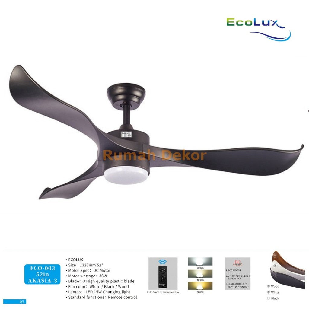 Kipas Angin Plafon Ecolux AKASIA 52 Inch – Ceiling Fan Gantung Elegan, Motor Kuat & Hemat Listrik