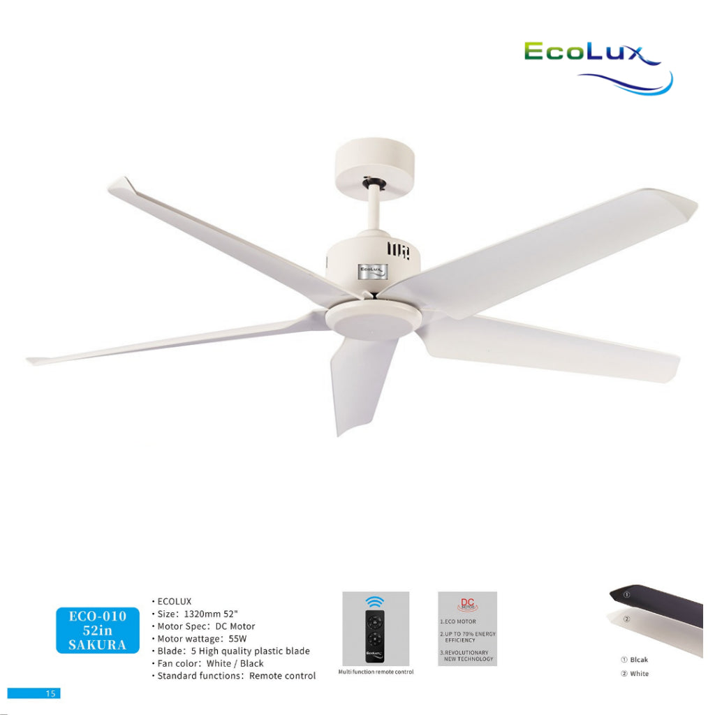 Ecolux 52IN Sakura Ceiling Fan | Kipas Plafon Elegan Angin Sejuk Hemat Listrik