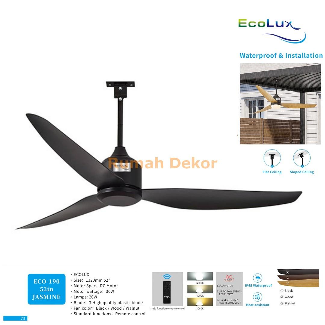Kipas Plafon 52 Inch Ecolux Jasmine – DC Motor 30 Watt Super Hemat, Waterproof & Heat Resistant + Remote Control
