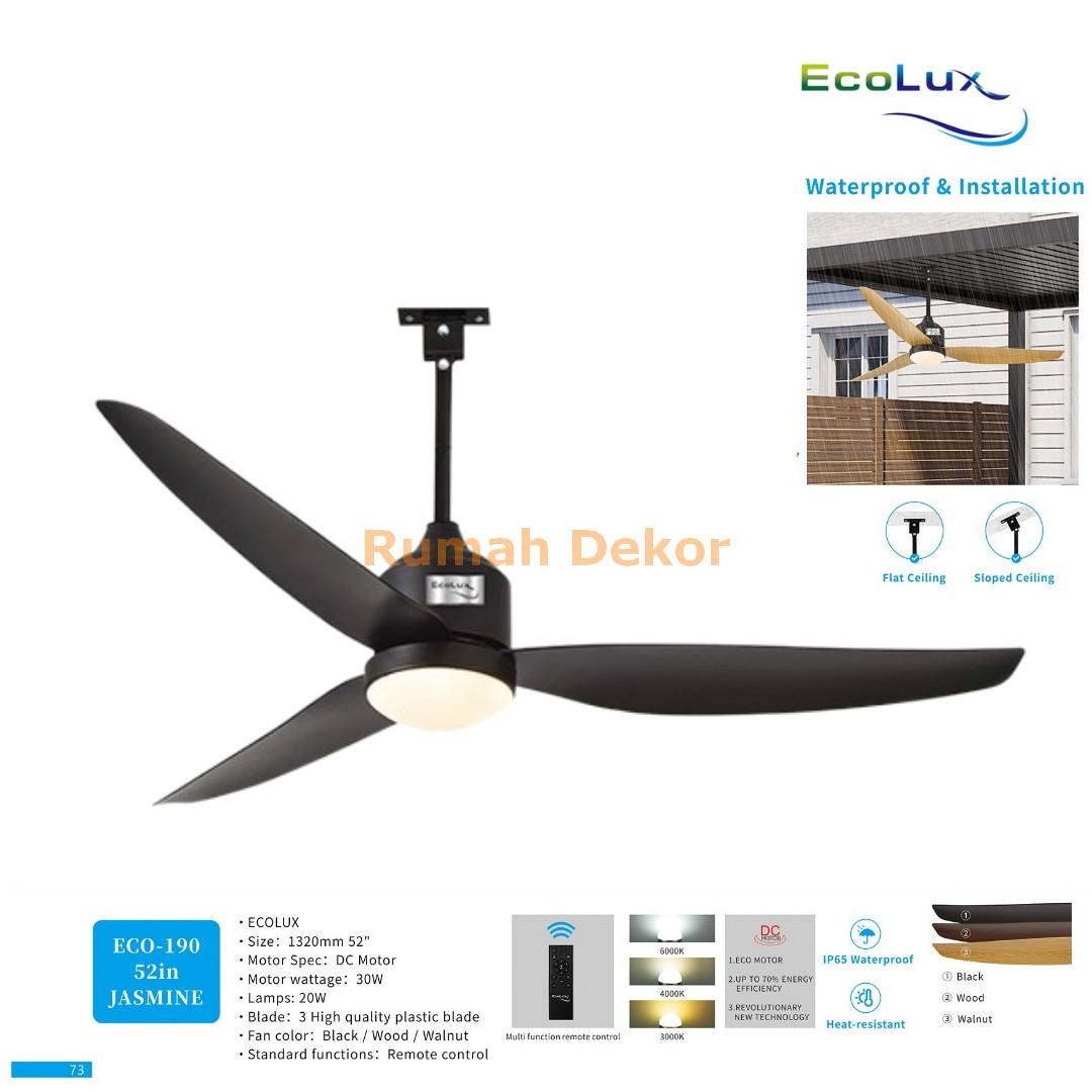 Kipas Plafon 52 Inch Ecolux Jasmine – DC Motor 30 Watt Super Hemat, Waterproof & Heat Resistant + Remote Control
