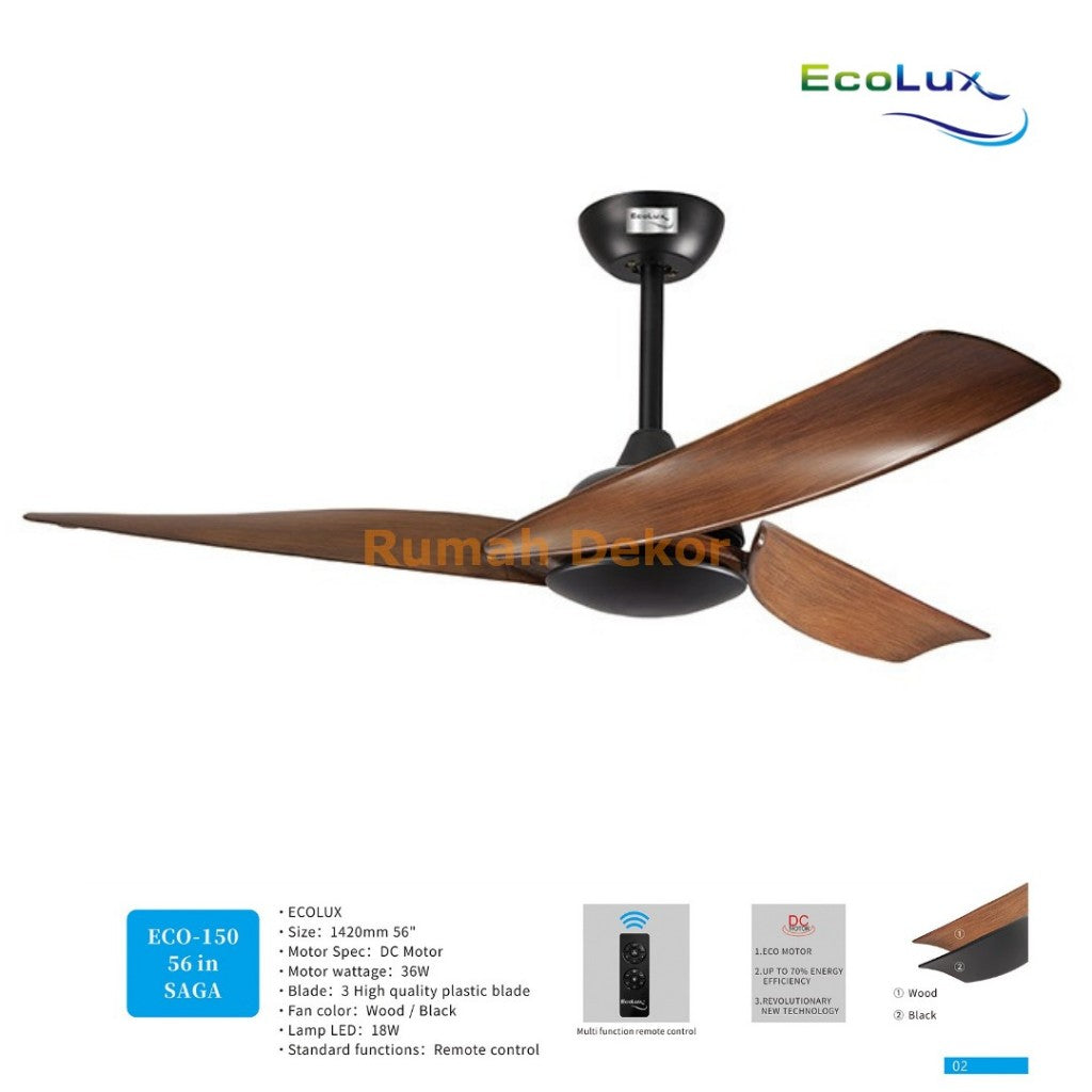 Kipas Angin Plafon Ecolux 56 Inch SAGA – Kipas Gantung Hemat Listrik, Motor Halus & Angin Kencang