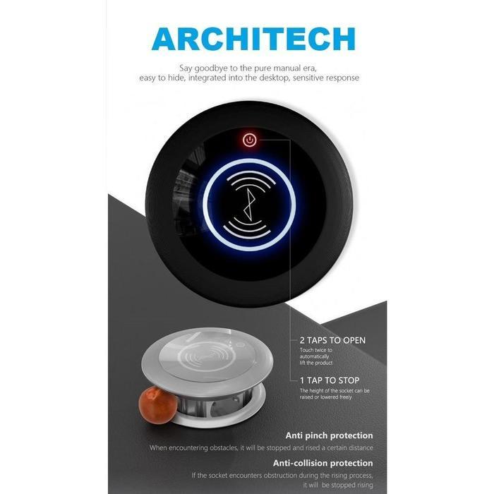ARCHITECH MJ02 Lifting Socket Stop Kontak Meja | Pop Up Socket Meja Tanam | Hidden Desk Power Socket | Stop Kontak Meja Kantor Modern