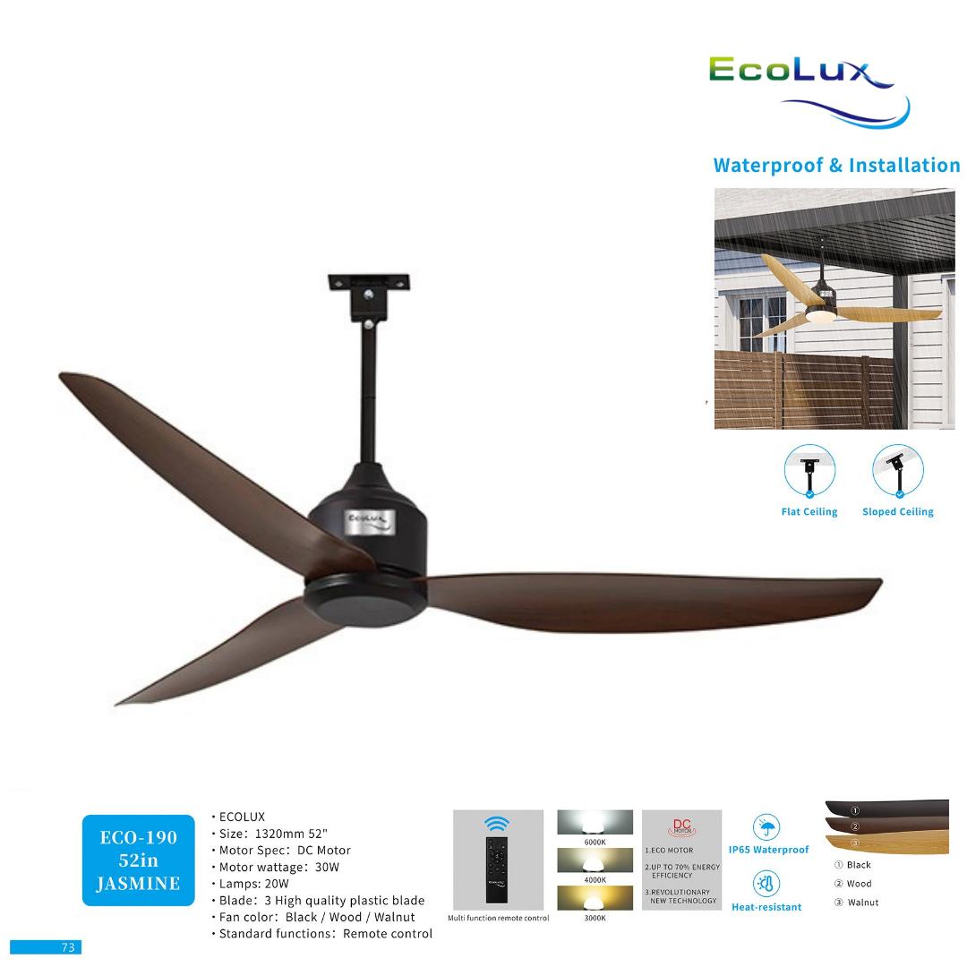Kipas Plafon 52 Inch Ecolux Jasmine – DC Motor 30 Watt Super Hemat, Waterproof & Heat Resistant + Remote Control