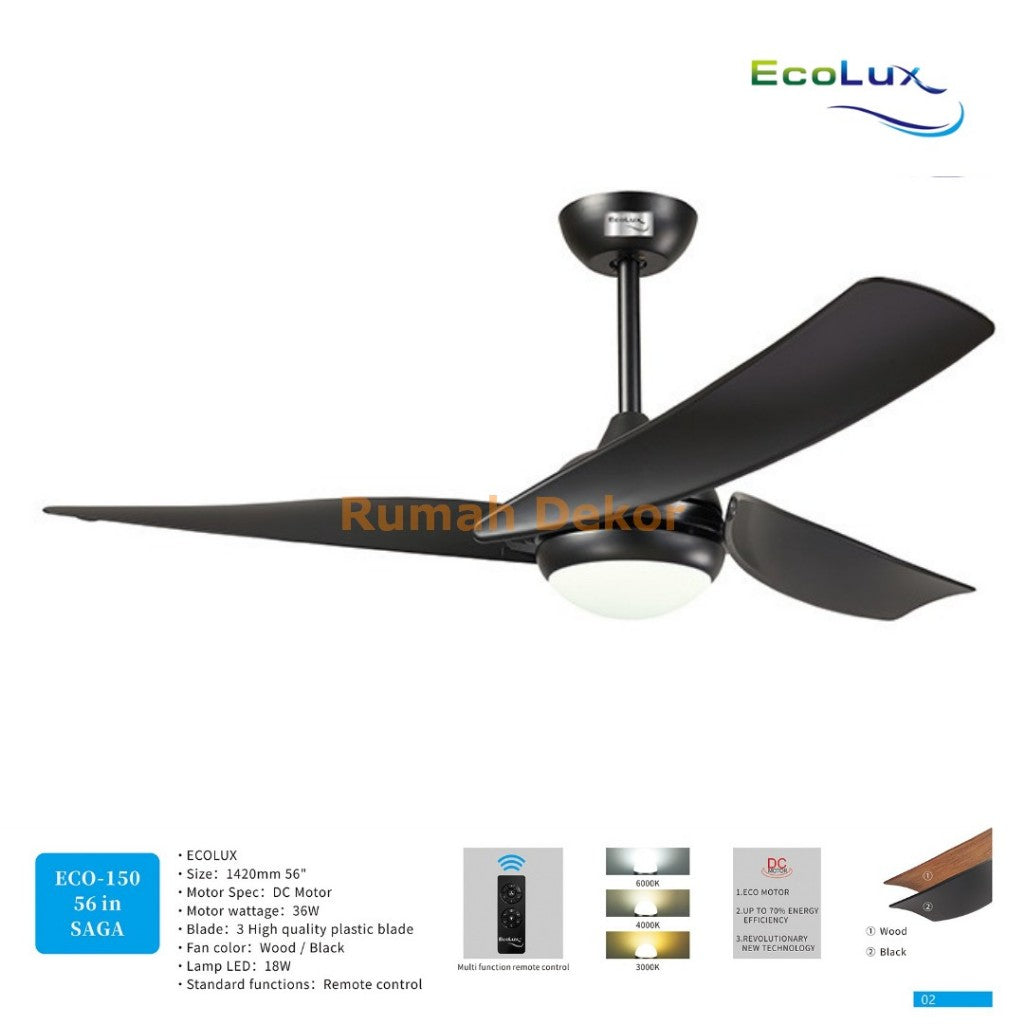 Kipas Angin Plafon Ecolux 56 Inch SAGA – Kipas Gantung Hemat Listrik, Motor Halus & Angin Kencang