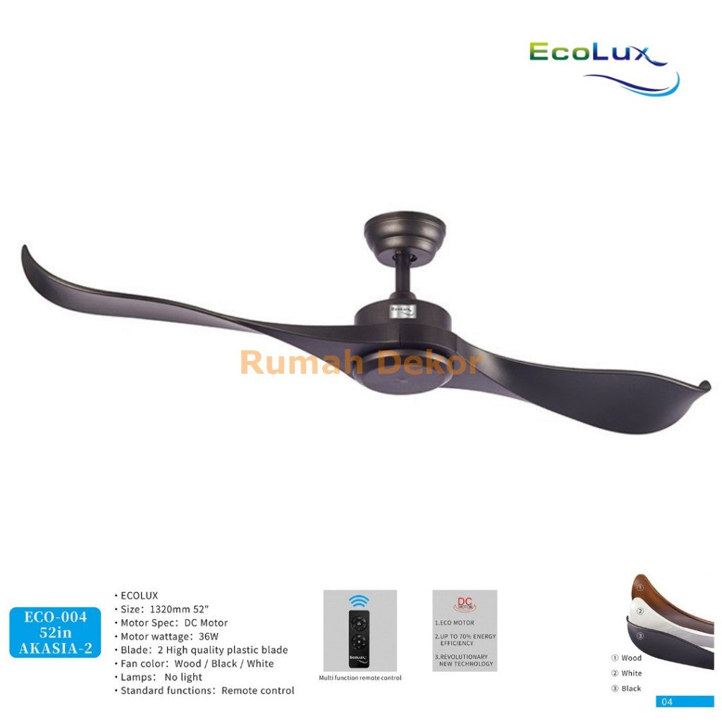 Kipas Angin Plafon Ecolux AKASIA 52 Inch – Ceiling Fan Gantung Elegan, Motor Kuat & Hemat Listrik