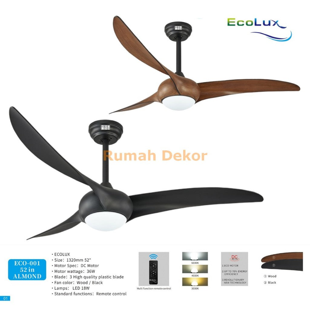 Kipas Angin Plafon Ecolux 56 Inch SAGA – Kipas Gantung Hemat Listrik, Motor Halus & Angin Kencang