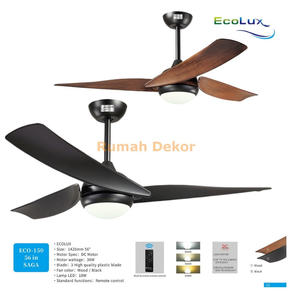 Kipas Angin Plafon Ecolux 56 Inch SAGA – Kipas Gantung Hemat Listrik, Motor Halus & Angin Kencang