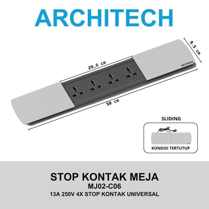 ARCHITECH MJ02 4 Lubang Stop Kontak Universal tipe Meja dengan bentuk Slim Series