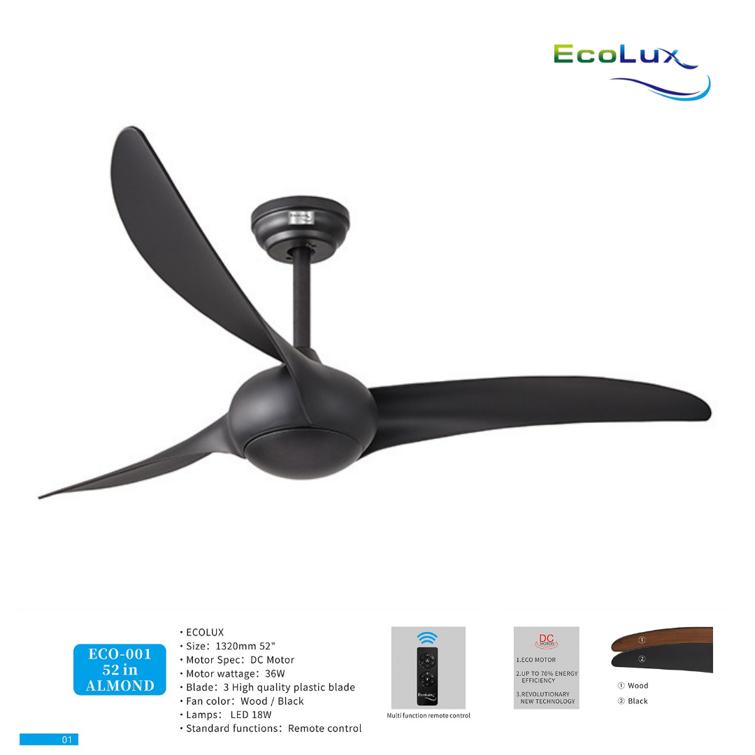 Ecolux 52IN ALMOND Ceiling Fan dengan motor DC Remote Control