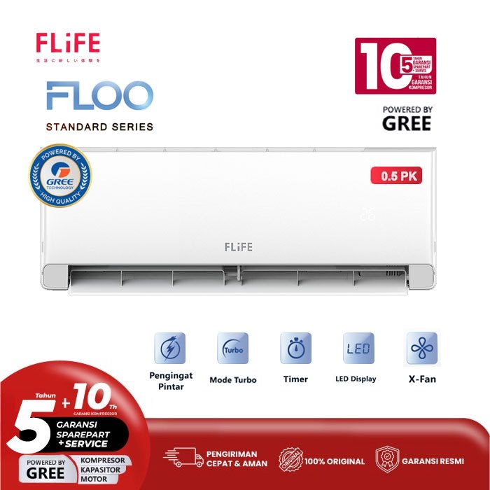 Flife Gree AC Split Standard FLOO Series AC proyek berkualitas, 0,5PK, 0,75PK,1PK, 1,5PK, 2PK