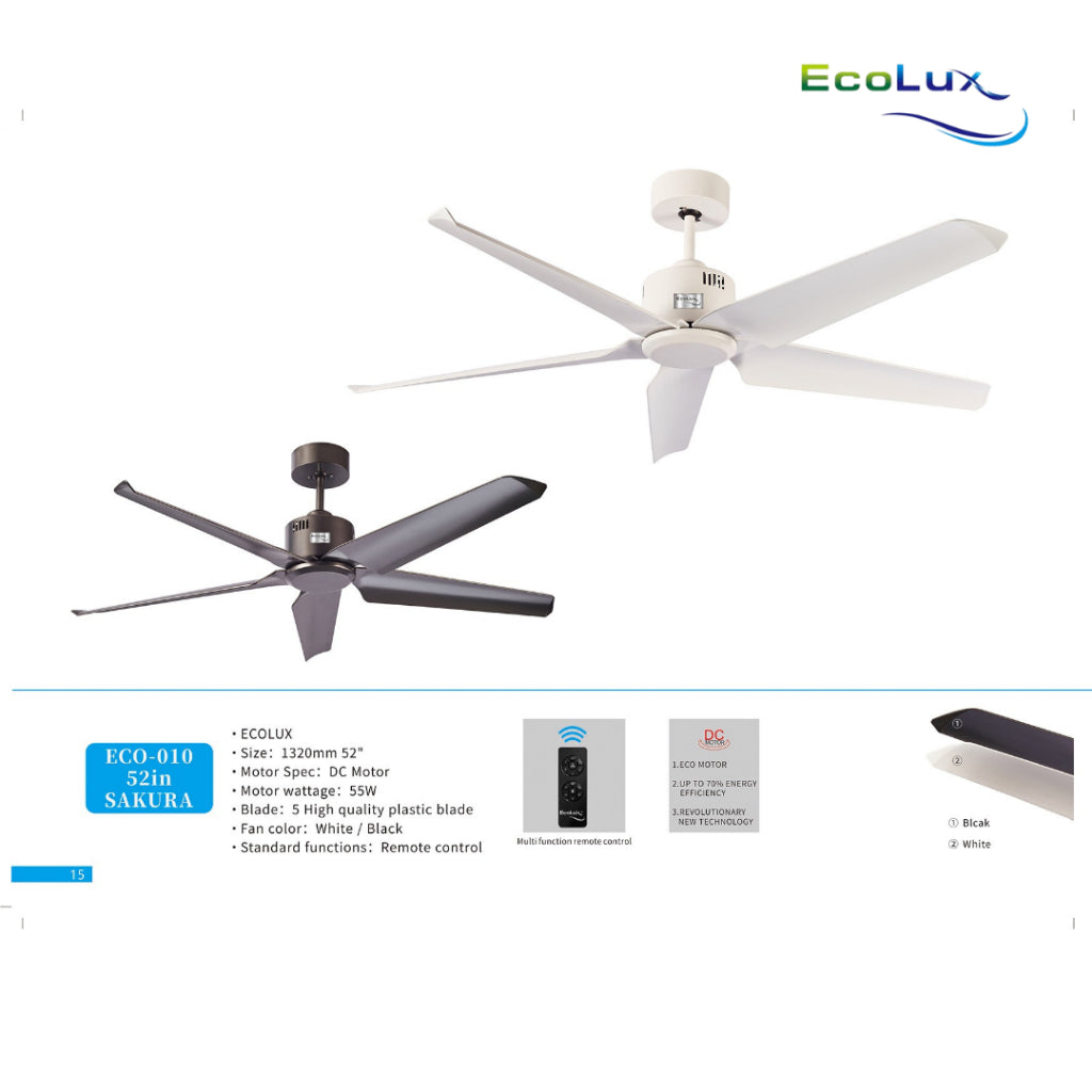 Ecolux 52IN Sakura Ceiling Fan | Kipas Plafon Elegan Angin Sejuk Hemat Listrik