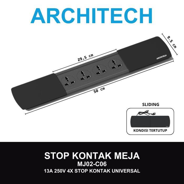 ARCHITECH MJ02 4 Lubang Stop Kontak Universal tipe Meja dengan bentuk Slim Series