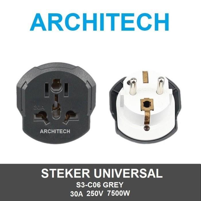 ARCHITECH Steker Universal Grey | Travel Adaptor Multi Country | Colokan Listrik Universal Premium