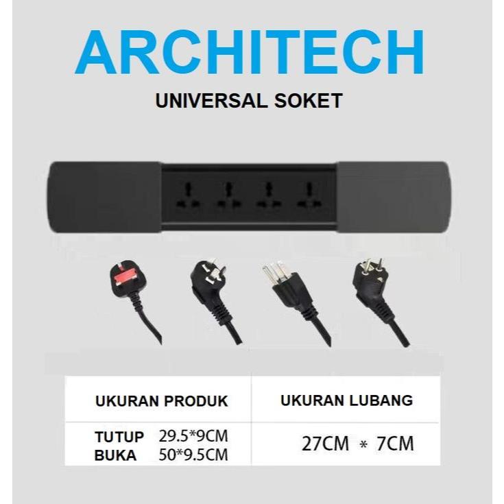 ARCHITECH MJ02 3 Lubang Stop Kontak Universal, USB A+C Fast Charging tipe Meja bentuk Slim Series