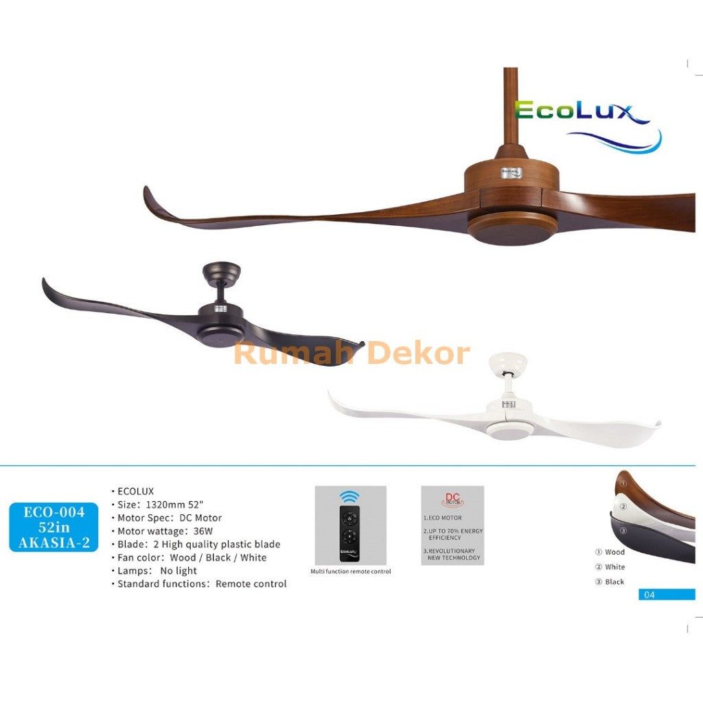 Kipas Angin Plafon Ecolux AKASIA 52 Inch – Ceiling Fan Gantung Elegan, Motor Kuat & Hemat Listrik
