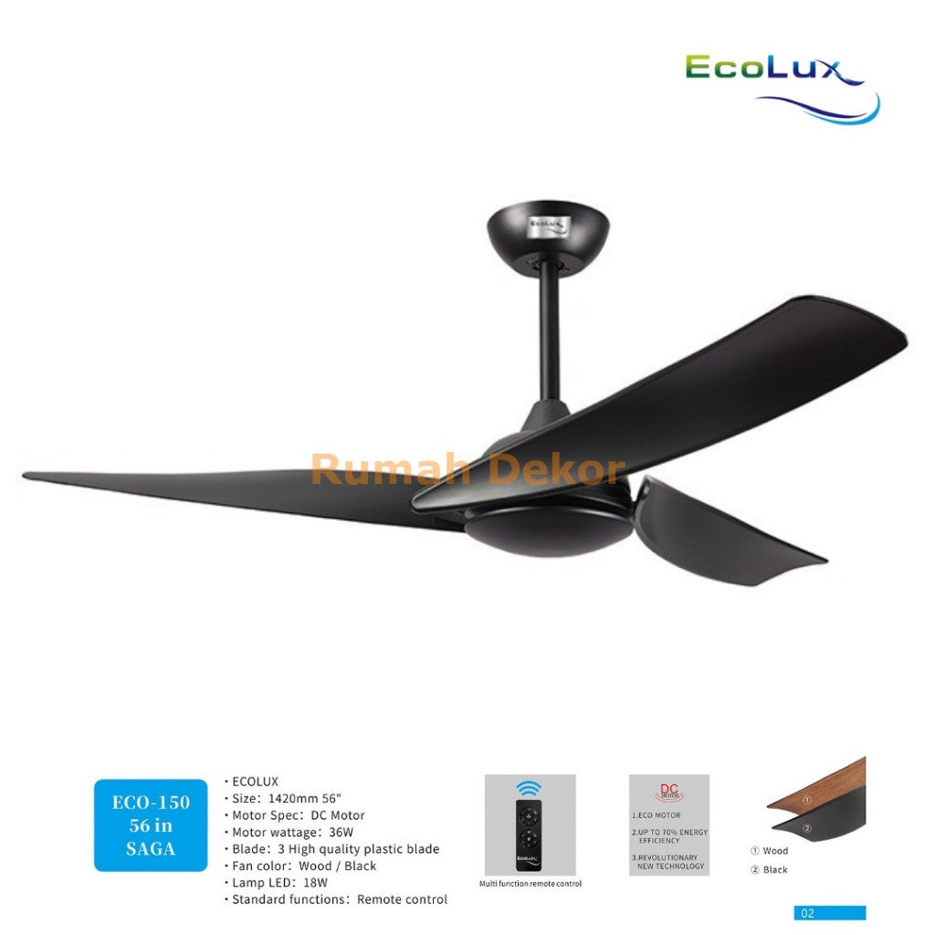 Kipas Angin Plafon Ecolux 56 Inch SAGA – Kipas Gantung Hemat Listrik, Motor Halus & Angin Kencang