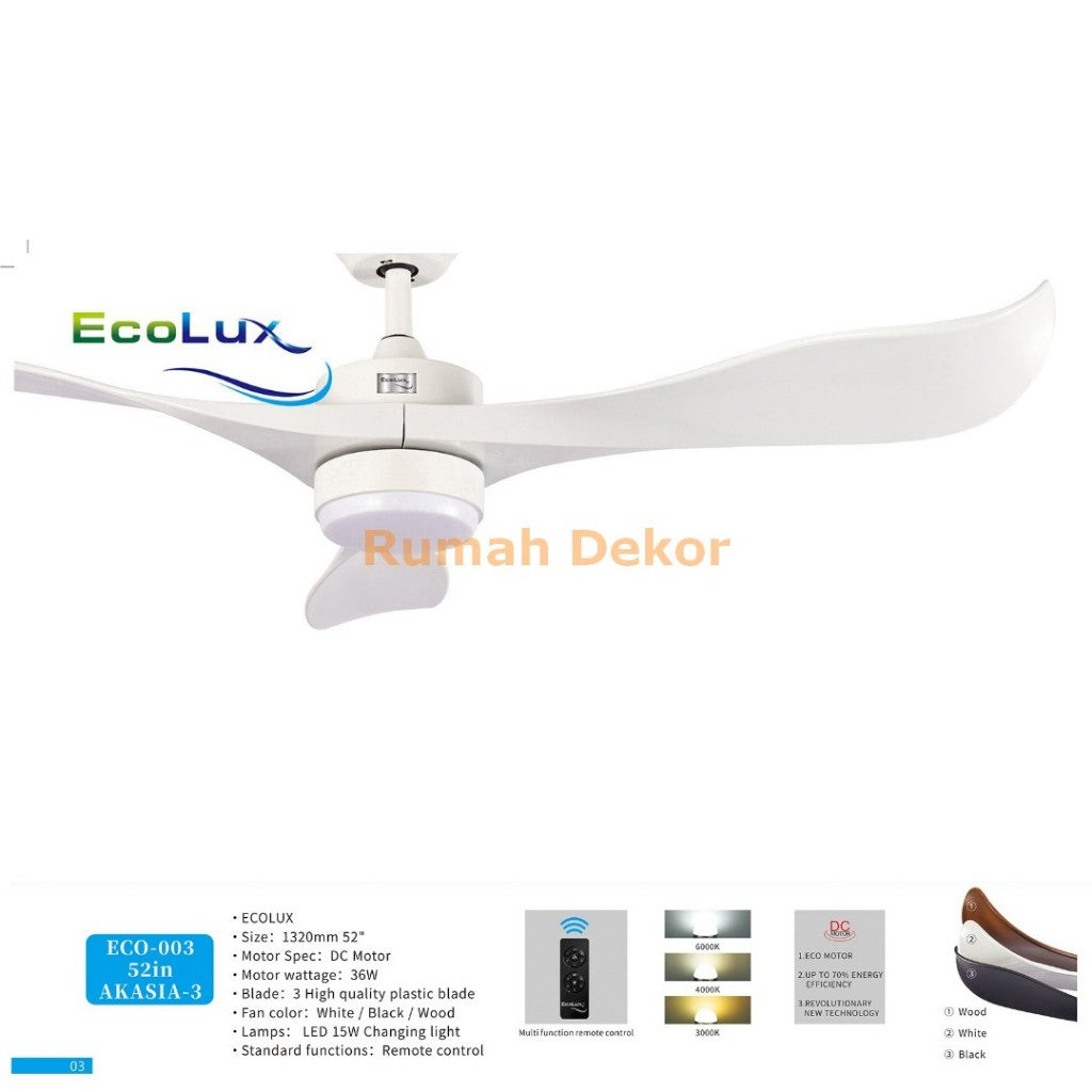 Kipas Angin Plafon Ecolux AKASIA 52 Inch – Ceiling Fan Gantung Elegan, Motor Kuat & Hemat Listrik