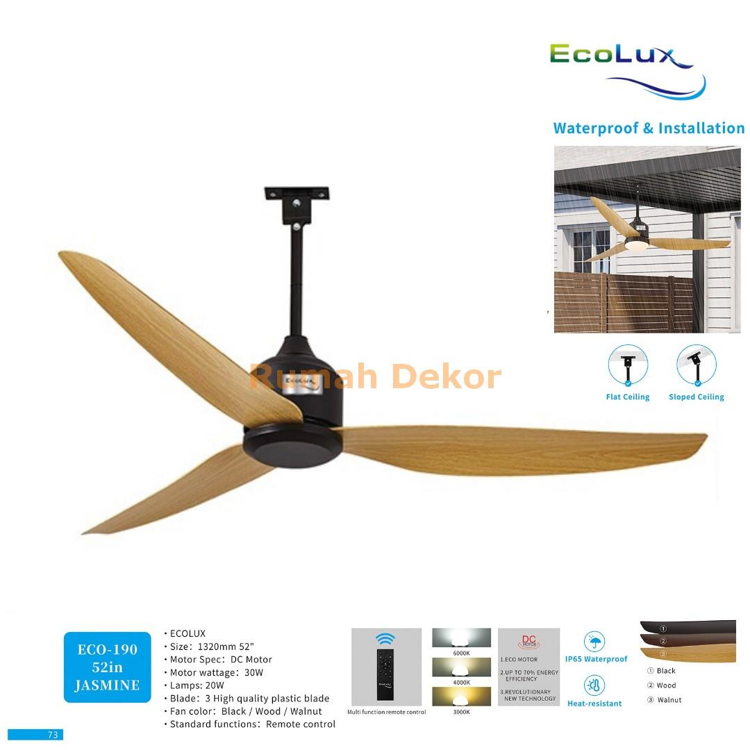 Kipas Plafon 52 Inch Ecolux Jasmine – DC Motor 30 Watt Super Hemat, Waterproof & Heat Resistant + Remote Control