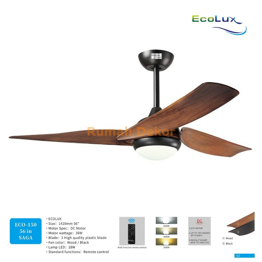 Kipas Angin Plafon Ecolux 56 Inch SAGA – Kipas Gantung Hemat Listrik, Motor Halus & Angin Kencang