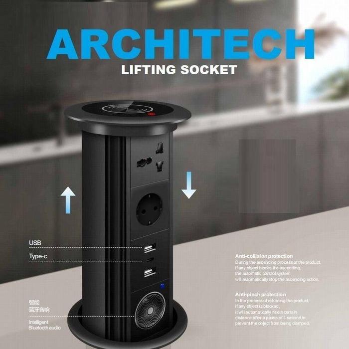 ARCHITECH MJ02 Lifting Socket Stop Kontak Meja | Pop Up Socket Meja Tanam | Hidden Desk Power Socket | Stop Kontak Meja Kantor Modern
