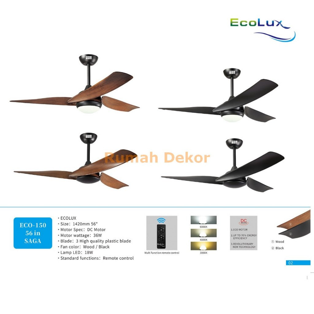 Kipas Angin Plafon Ecolux 56 Inch SAGA – Kipas Gantung Hemat Listrik, Motor Halus & Angin Kencang