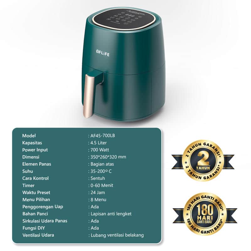 FLIFE AF45-700LB Digital Air Fryer 4.5L - Super Low Watt