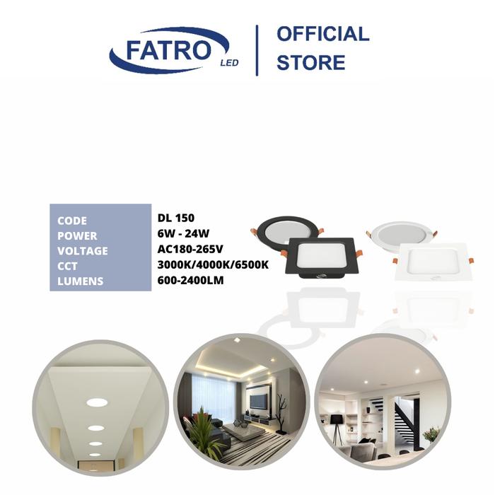 FATRO Downlight LED PANDA Inbow Hitam | 6W 9W 12W 18W | Lampu Plafon Kotak & Bulat Modern