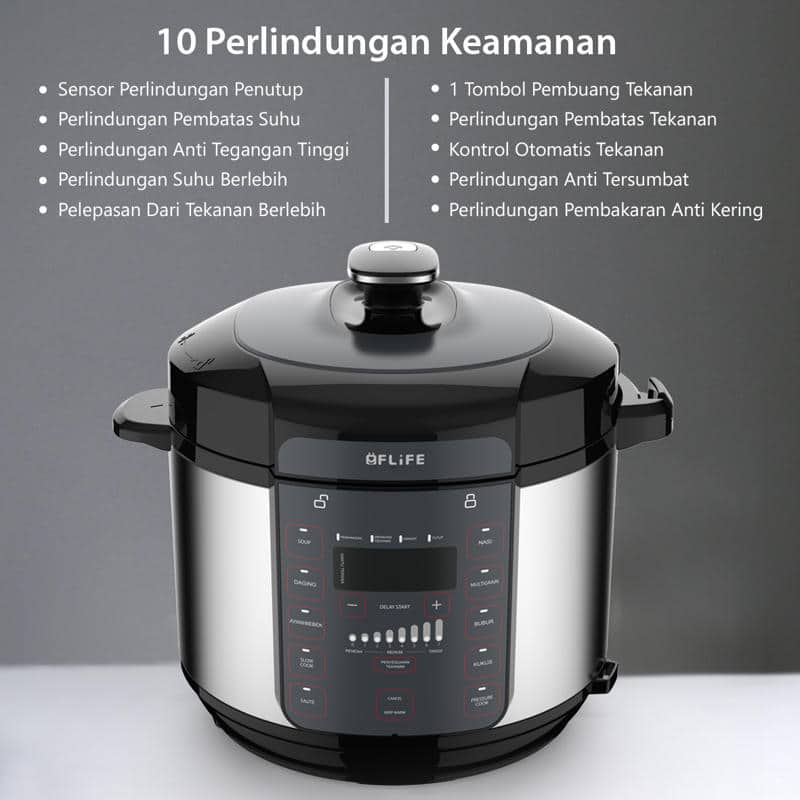 FLIFE Multifunction Electric Pressure Cooker, PC05LB - Panci Presto 5L