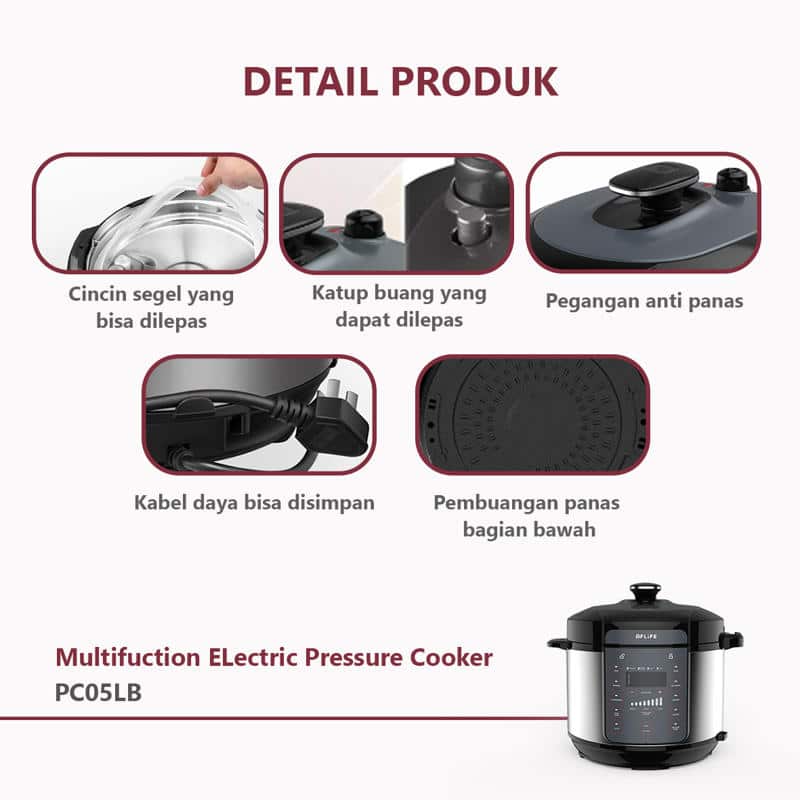 FLIFE Multifunction Electric Pressure Cooker, PC05LB - Panci Presto 5L