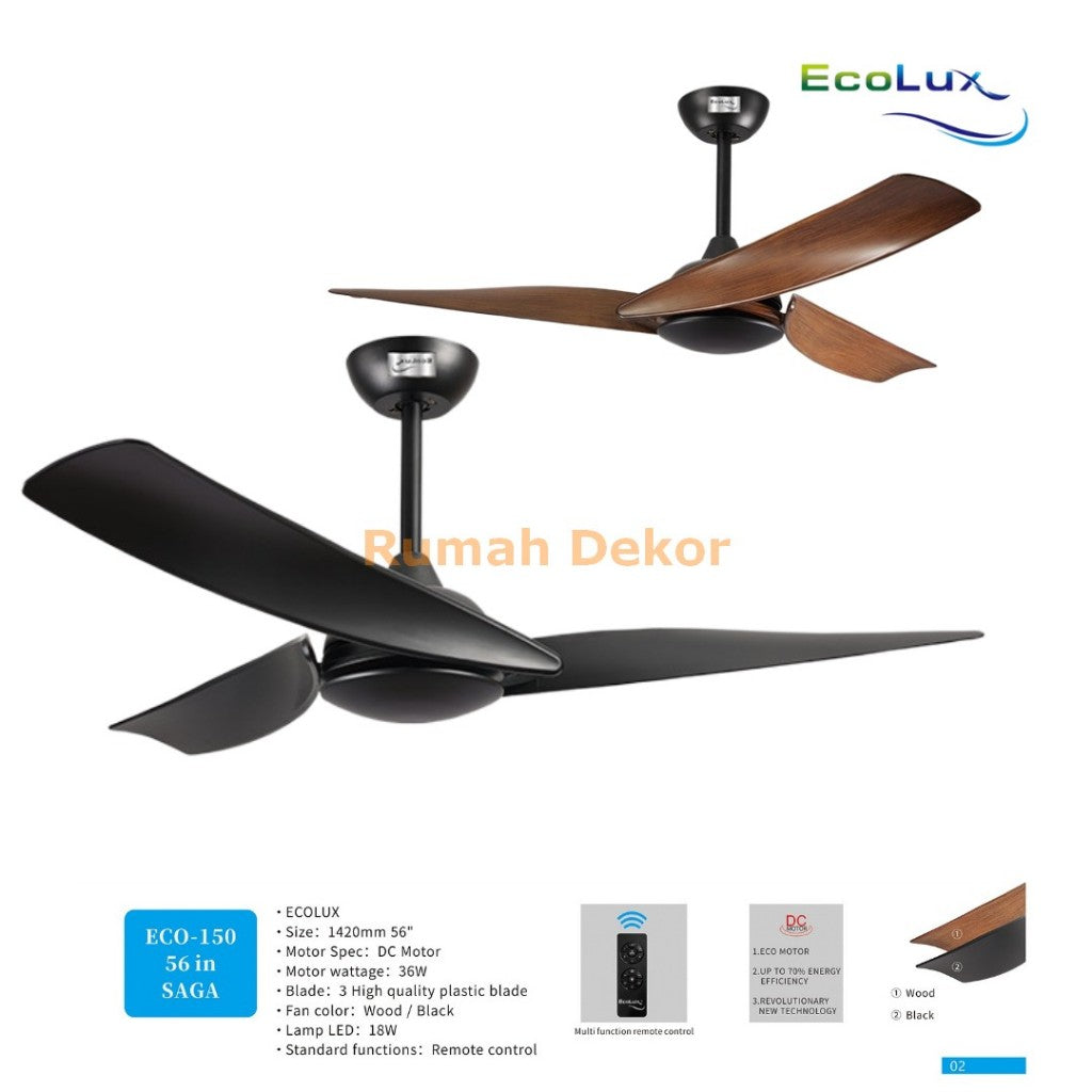 Kipas Angin Plafon Ecolux 56 Inch SAGA – Kipas Gantung Hemat Listrik, Motor Halus & Angin Kencang
