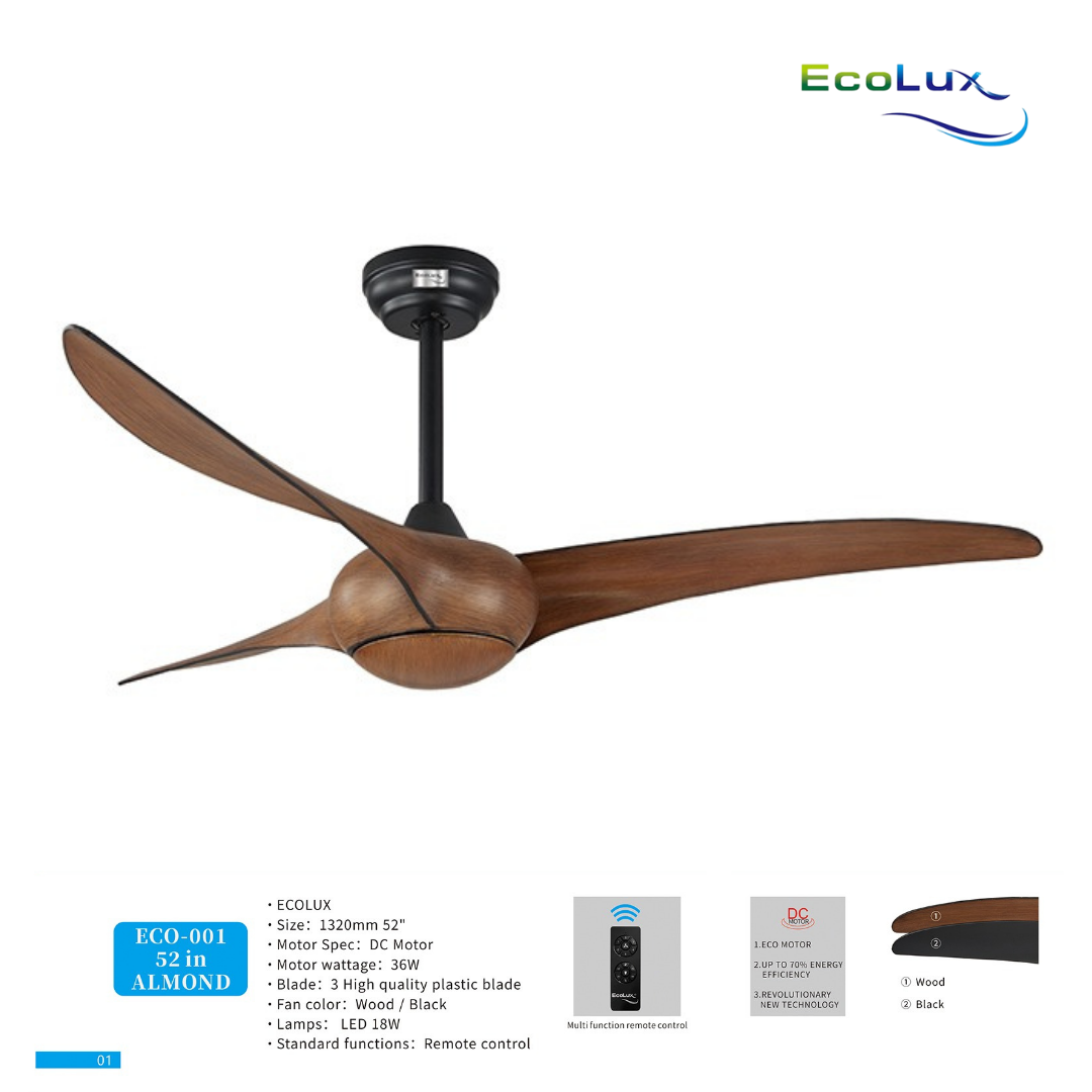 Ecolux 52IN ALMOND Ceiling Fan dengan motor DC Remote Control