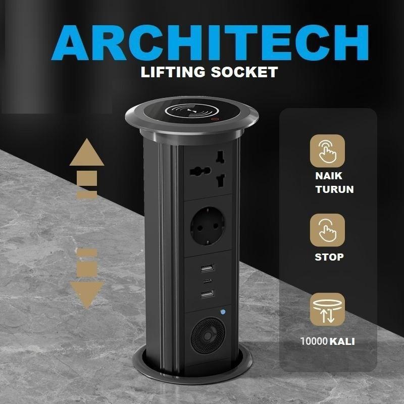 ARCHITECH MJ02 Lifting Socket Stop Kontak Meja | Pop Up Socket Meja Tanam | Hidden Desk Power Socket | Stop Kontak Meja Kantor Modern
