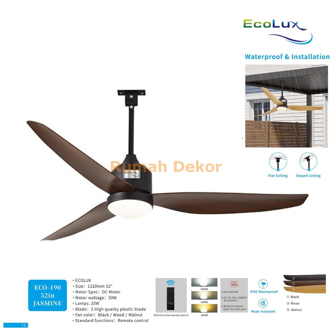 Kipas Plafon 52 Inch Ecolux Jasmine – DC Motor 30 Watt Super Hemat, Waterproof & Heat Resistant + Remote Control