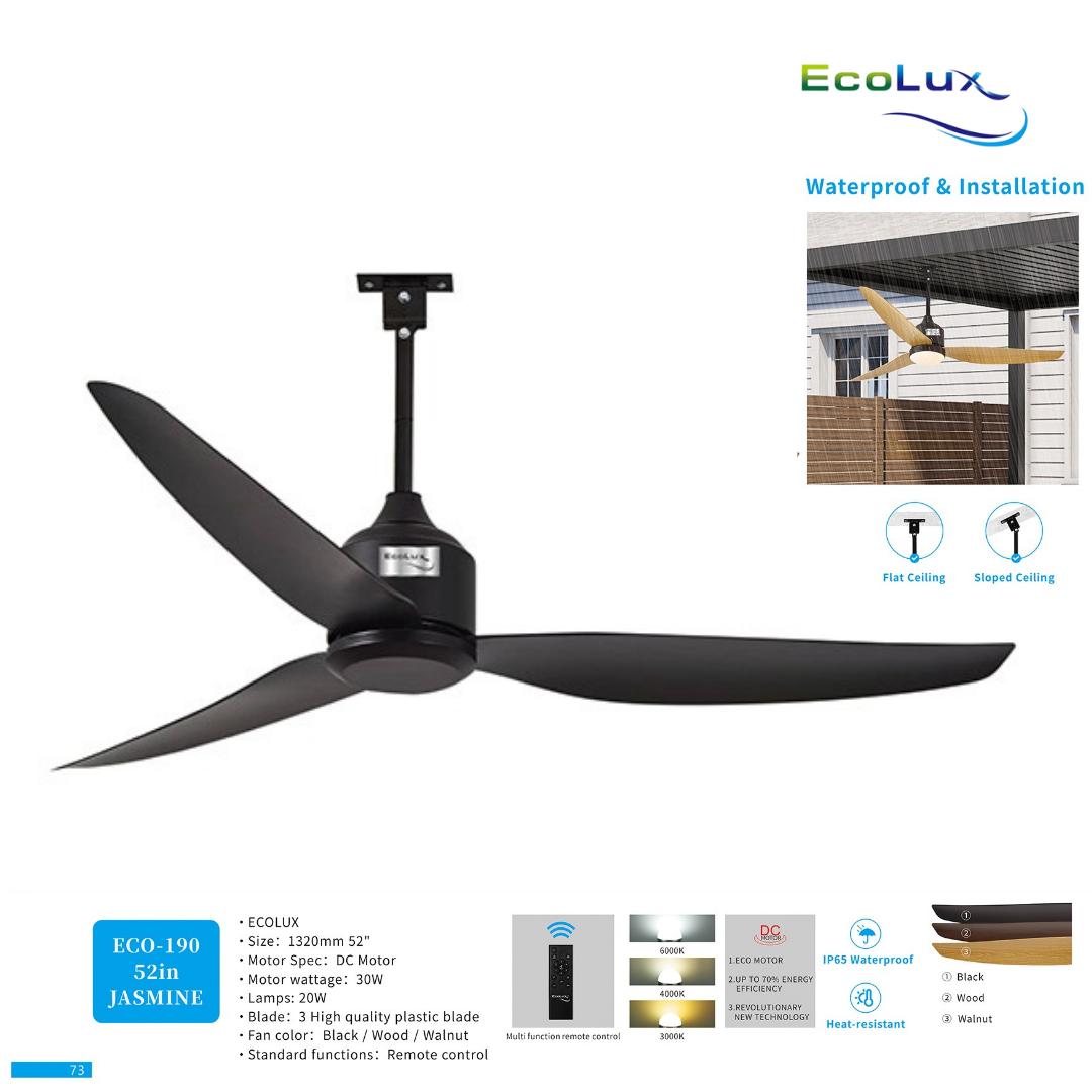 Kipas Plafon 52 Inch Ecolux Jasmine – DC Motor 30 Watt Super Hemat, Waterproof & Heat Resistant + Remote Control