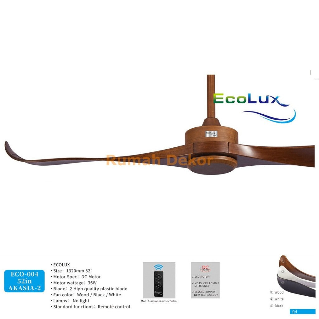 Kipas Angin Plafon Ecolux AKASIA 52 Inch – Ceiling Fan Gantung Elegan, Motor Kuat & Hemat Listrik