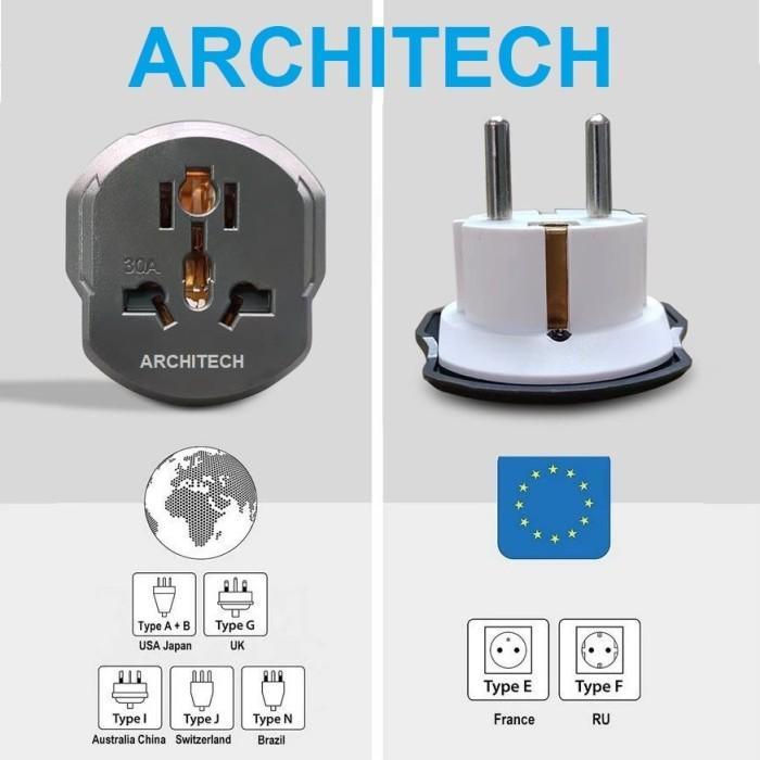ARCHITECH Steker Universal Grey | Travel Adaptor Multi Country | Colokan Listrik Universal Premium