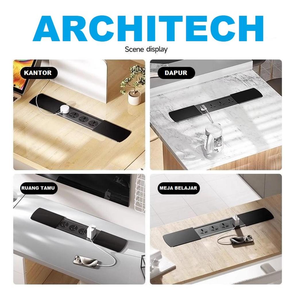 ARCHITECH MJ02 4 Lubang Stop Kontak Universal tipe Meja dengan bentuk Slim Series