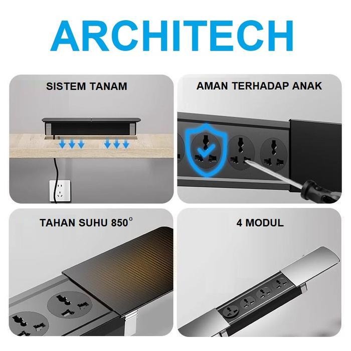 ARCHITECH MJ02 4 Lubang Stop Kontak Universal tipe Meja dengan bentuk Slim Series