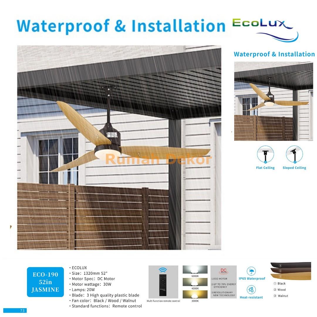 Kipas Plafon 52 Inch Ecolux Jasmine – DC Motor 30 Watt Super Hemat, Waterproof & Heat Resistant + Remote Control